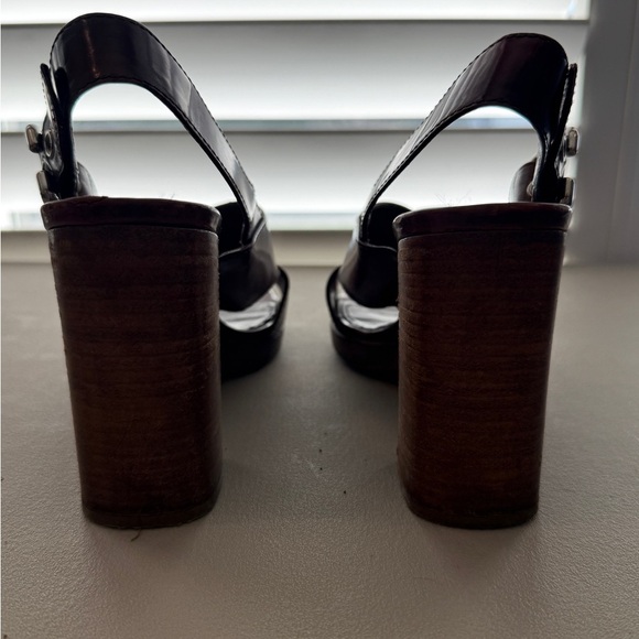 Prada Brown Leather Criscross Block Heel platform sandals - Picture 7 of 8